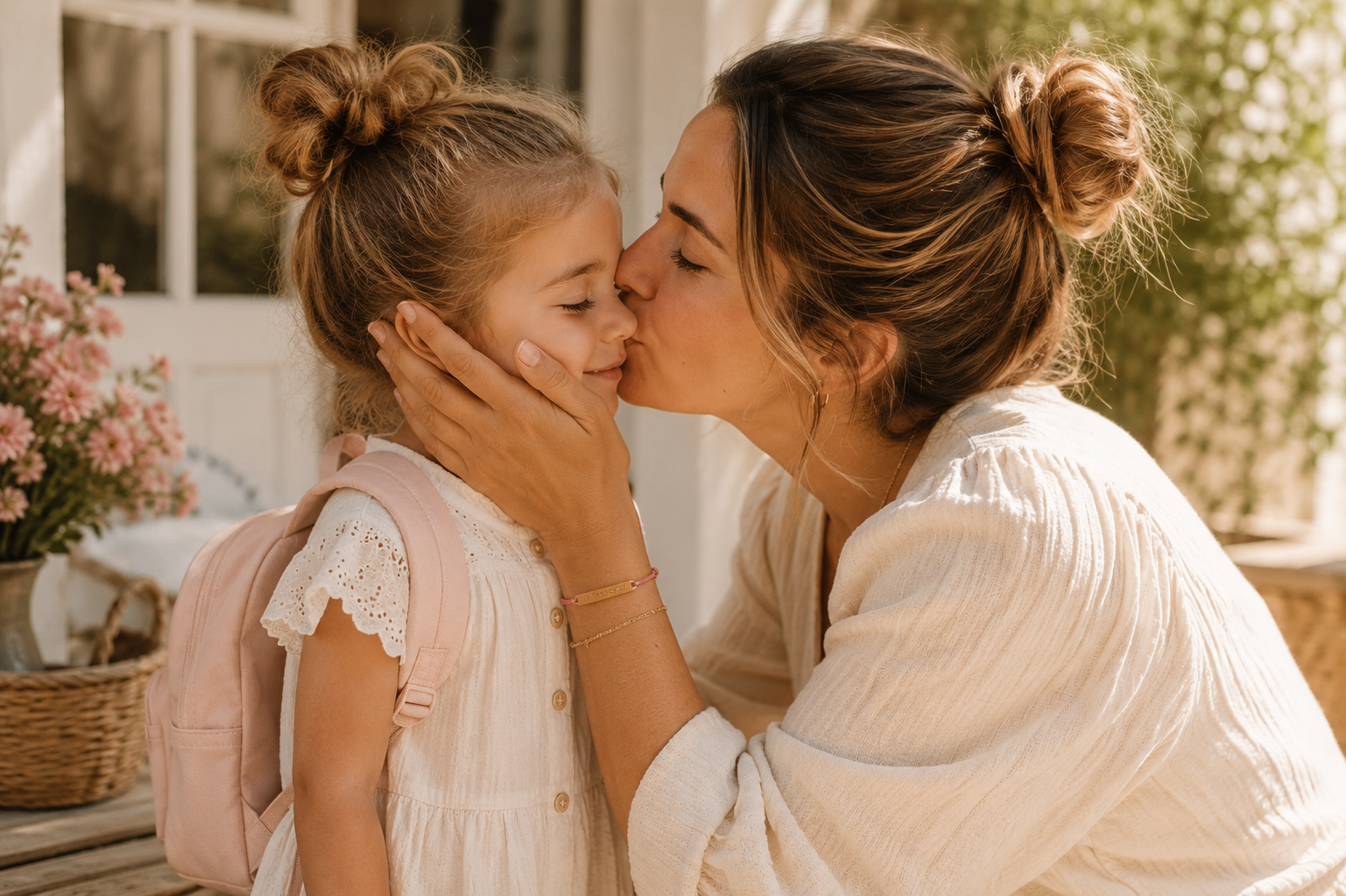 Maman faisant un bisou à son bébé, premier cadeau de naissance Bobiin